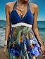 preiswerte Tankinis-Damen Badeanzug Tankini Schwimm-Kleid Bademode Rückenfrei für große Büsten Blumen Blatt V Ausschnitt Urlaub Strandbekleidung Badeanzüge