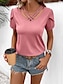 baratos Tops básicos de mulher-Camiseta Mulheres Rosa Fúcsia Cáqui Tecido Sexy Rua Diário Moda Decote V Normal S