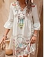 levne Dovolená Boho šaty-Dámské Mini šaty Volnočasové šaty Letní šaty Boho šaty stylové Na běžné nošení Dovolená Denní Rande Běžný Květinový 3/4 délka rukávu Do V Černá Rubínově červená Fuchsiová Meruňková Léto
