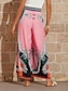 tanie spodnie damskie-Szyfonowe spodnie w kształcie dzwonu z palmą, wiązane z przodu
