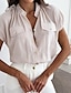 baratos Tops básicos de mulher-Blusa Mulheres Preto Branco Rosa Cor Sólida / Simples Franzido Diário Elegante Decote V Normal S