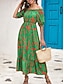 Χαμηλού Κόστους Casual Φορέματα-Γυναικεία Καθημερινό φόρεμα Φόρεμα για τον ήλιο Πράσινο φόρεμα Φύλλο Εξώπλατο Ελαστική μέση Ώμοι Έξω Μακρύ φόρεμα Κομψό Βοημία Πάρτι Καθημερινά Καλοκαίρι Άνοιξη