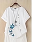 お買い得  レディースＴシャツ-女性用 シャツ デイジー 日常 ボタン プリント ホワイト 半袖 エレガント クルーネック 夏