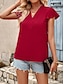 baratos Tops básicos de mulher-Camisa Social Blusa Mulheres Branco Vermelho Verde Tecido Frufru Rua Diário Moda Decote V Normal S