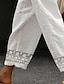 economico Pantaloni da donna-Per donna Pantaloni Misto cotone e lino Retato Tasche laterali Alla caviglia Bianco Primavera estate