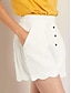 cheap Women&#039;s Cotton Linen Pants-Women&#039;s 100% Cotton Plain Button Pocket Elastic Waist Short Pants Summer Spring