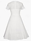 baratos vestidos lisos vintage-Mulheres Renda Patchwork Vestido antigo Vestido midi Elegante Tecido Decote V Manga Curta Branco
