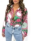 baratos Blusas e Camisas de mulher-Mulheres Camisa Social Blusa Floral Diário Botão Imprimir Rosa Manga Longa Casual Colarinho de Camisa Primavera &amp; Outono