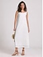 ieftine proiectează rochii din bumbac și in-Pentru femei Rochie albă Rochie din in bumbac Rochie de schimb Rochii Midi Lipitură De Bază Zilnic Stil Nautic Fără manșon Vară Negru Alb Simplu