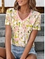 Χαμηλού Κόστους Γυναικεία T-Shirts-Γυναικεία Μπλουζάκι Φύλλο Σπίτι Causal Αργίες Στάμπα Ανθισμένο Ροζ Κοντομάνικο Βίντατζ Μοντέρνα Λαιμόκοψη V Καλοκαίρι