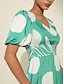 זול הדפס שמלת קז&#039;ואל-שמלת מקסי חגורה גיאומטרית עם נקודות סאטן