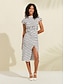 Χαμηλού Κόστους Knit Dress-πλεκτό μίντι φόρεμα με βαμβακερό ριγέ κοντά μανίκια