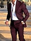 お買い得  スーツ-ブラック バーガンディー ダークグリーン 男性用 結婚式 スーツ ソリッド 2点セット テイラーフィット シングルブレスト 一つボタン 2024年