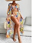 abordables Conjuntos de bikini-Mujer Normal Bañadores Bikini Tres piezas Traje de baño Relleno Tropical Hojas Escote en Pico Vacaciones Ropa de playa Trajes de baño
