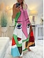 abordables Vestidos estampados-Mujer Bloque de color Estampado Escote en Pico vestido largo vestido largo Sin Mangas Verano