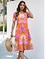 cheap Print Dresses-Women&#039;s Print Crew Neck Midi Dress Short Sleeve Summer