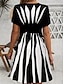 billige Afslappede kjoler-Dame Geometrisk Stribe Trykt mønster V-hals Mini kjole Afslappet Fest Kortærmet Sommer Forår