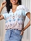cheap Women&#039;s T-shirts-Women&#039;s T shirt Tee Daily Print Blue Short Sleeve Bohemia Stylish V Neck
