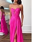 cheap Prom Dresses-A-Line Prom Dresses Party Dress Prom Sweep / Brush Train Sleeveless Strapless Satin with Pleats Ruched Slit 2024