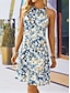 cheap Print Dresses-Women&#039;s Slip Dress Floral Print Halter Neck Mini Dress Sleeveless Summer