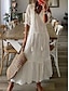 cheap Plain Dresses-Women&#039;s White Dress Maxi Dress Ruffle Streetwear Maxi V Neck Half Sleeve White Color