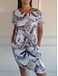 cheap Casual Dresses-Women&#039;s Floral Print Crew Neck Mini Dress Short Sleeve Summer