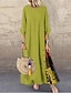 Χαμηλού Κόστους Print Φορέματα-Γυναικεία Καθημερινό φόρεμα Φόρεμα από βαμβακερό λινό Φόρεμα ριχτό από τη μέση και κάτω Μακρύ φόρεμα Στάμπα Βοημία Καθημερινό Καθημερινά Στρογγυλή Ψηλή Λαιμόκοψη Μακρυμάνικο Καλοκαίρι Άνοιξη Φθινόπωρο