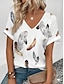 billige T-shirts til kvinde-Dame T-shirt Stribet Trykt mønster Daglig Mode Kortærmet V-hals Hvid Sommer