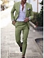 cheap Linen Suits-Light Blue Green Men&#039;s Linen Suits Wedding Beach Summer Solid Colored 2 Piece Tailored Fit Single Breasted One-Button 2024