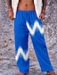 baratos Calça Masculina Algodão Linho-Calça masculina de linho com estampa ondulada 20%, cintura elástica, conforto gráfico, comprimento total, streetwear ao ar livre, calça casual havaiana