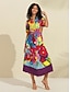 cheap Print Casual Dress-Satin Rainbow Floral Print Belted Midi Shirt Dress