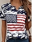 baratos T-Shirts de mulher-Mulheres Camiseta Bandeira EUA Diário Dia da Independência à moda Manga Curta Gola Redonda Azul Marinha Verão