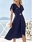 cheap Plain Dresses-Women&#039;s Elegant Dress Midi Dress Chiffon Pleated Ruffle Party Elegant Crew Neck Sleeveless Dark Blue Color