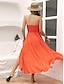 billige ensfargede kjoler-Dame Jumper kjole Maxikjole Chiffon Rynket Hawaiisk Stroppeløs Ermeløs Oransje Farge