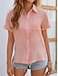 baratos Tops básicos de mulher-Camisa Social Blusa Mulheres Preto Branco Rosa Tecido Botão Bolsos Rua Diário Moda Colarinho de Camisa Normal S