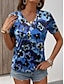 olcso Női pólók-Női Póló Virágos Napi Nyomtatott Sötétkék Rövid ujjú Divat V-alakú Nyár