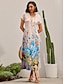 abordables Vestidos estampados-Mujer Vestido informal Floral Separado Estampado Escote en Pico vestido largo vestido largo Vacaciones Manga Corta Verano