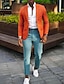 Χαμηλού Κόστους Μπλέιζερ και σακάκι-ανδρικό casual blazer jacket plus size κανονική προσαρμοσμένη εφαρμογή μονόχρωμο μονόστομο με δύο κουμπιά πορτοκαλί 2024