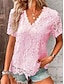 cheap Basic Women&#039;s Tops-T shirt Tee Women&#039;s Black White Pink Plain Lace Street Daily Basic Modern V Neck Regular Fit S
