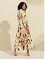 cheap Print Casual Dress-Satin Color Block Pattern Print Maxi Dress