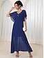 billiga enkla klänningar-dam a line klänning maxi klänning chiffong volang fest elegant v-ringad kort ärm marinblå