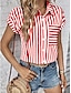 Недорогие Базовые плечевые изделия для женщин-Рубашка Блуза Жен. Черный Розовый Красный В полоску кнопка Карман С принтом Повседневные Элегантный стиль V-образный вырез Стандартный S