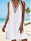 cheap Plain Dresses-Women&#039;s White Dress Mini Dress Lace Patchwork Vacation Casual V Neck Sleeveless White Yellow Blue Color