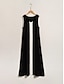 abordables Knit Dress-Vestido largo negro para mujer, bloque de color modal, sin mangas, cuello en V, vestido elegante de punto de línea