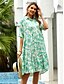 cheap Print Dresses-Women&#039;s Layered Shirt Collar Midi Dress Short Sleeve Summer Spring