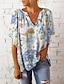 abordables Blusas y camisas de mujer-Mujer Camisa Blusa Floral Estampado Diario Vacaciones Casual Manga Corta Escote en Pico Blanco Verano