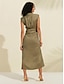 Χαμηλού Κόστους casual φόρεμα-γυναικείο αμάνικο πουκάμισο φόρεμα tencel Armygreen, μίντι φόρεμα