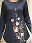 cheap Women&#039;s T-shirts-Women&#039;s Tunic Black Blue Green Floral Print Long Sleeve Daily Holiday Tunic Vintage Round Neck Long Loose Fit S