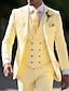 levne Obleky-světle žluté pánské svatební obleky 3dílné jednodílné jednořadé, jednořadé, dvouknoflíčky slim fit 2024