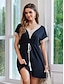 economico abiti semplici-Per donna Vestito nero Mini abito Nappa Pizzo Streetwear Informale A V Manica corta Nero Colore
